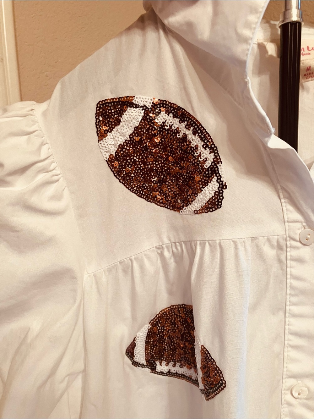 Peach Love White Sequin Football Tiered Babydoll Gameday Shirt Dress - Medium - Picture 3 of 13